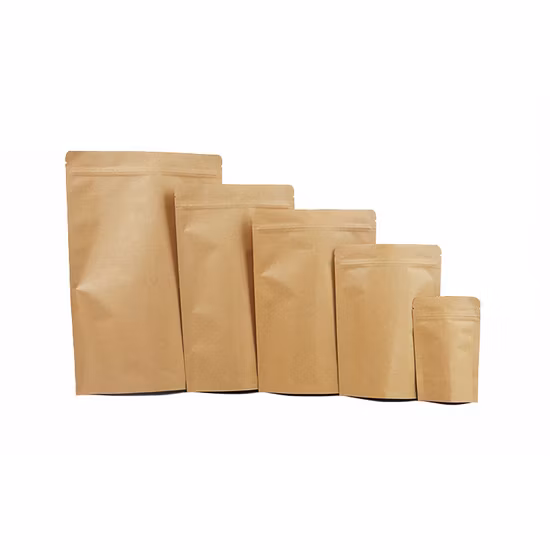 Fecho de correr biodegradável impresso personalizado Stand up bolsa de embalagem com zíper Saco de papel Kraft à prova d'água para grãos de café, chá, alimentos para animais de estimação