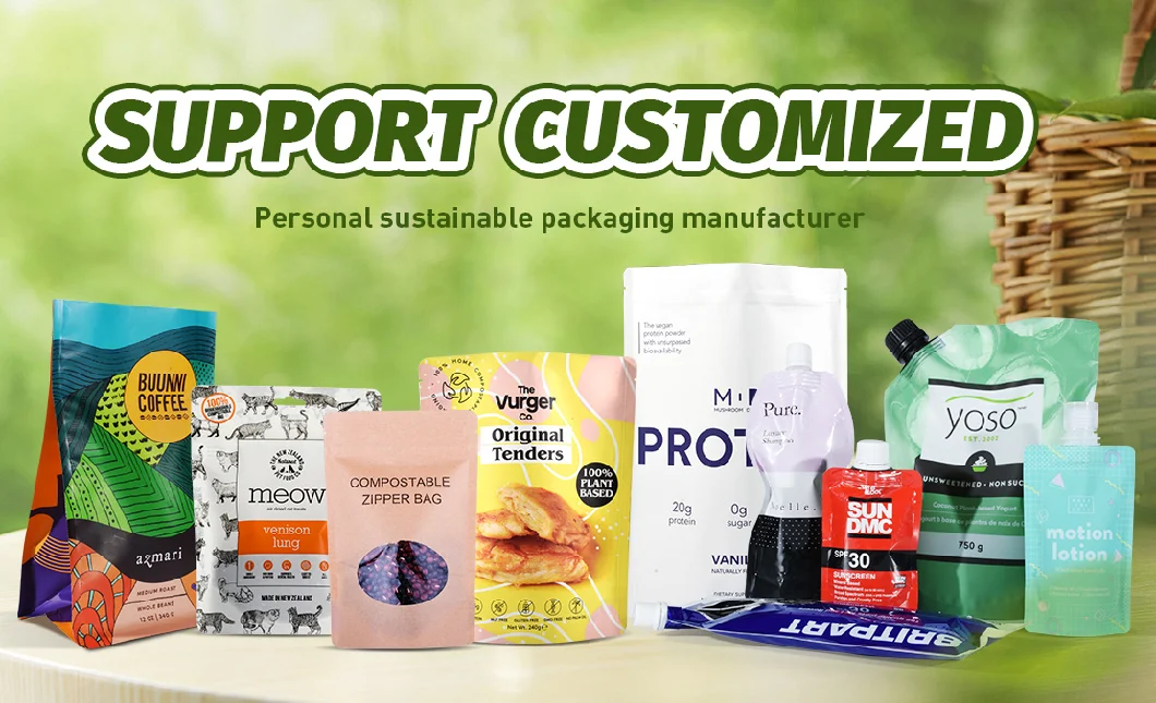 Biodegradable Custom Printed Square Bottom Front Zipper Black Kraft Paper Food Coffee Bean Packaging Bag