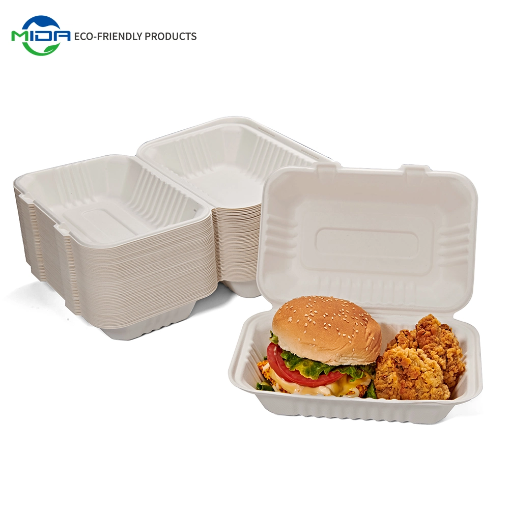 Disposable Paper Lunch Box Biodegradable Sugarcane Bagasse Clamshell Burger Take out Boxes