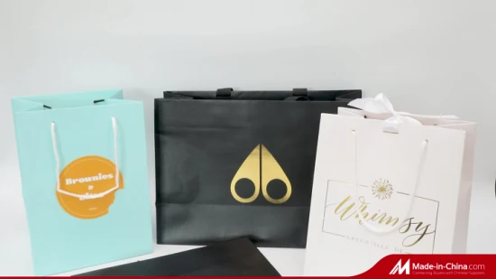 Joias impressas personalizadas Sacola de presente de papel para compras de luxo Sacola de papel para presente de luxo com logotipo bronzeado