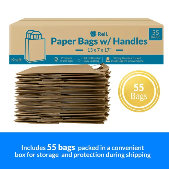 Sacola de compras de presente de papel biodegradável com fundo quadrado Sacola de papel kraft marrom